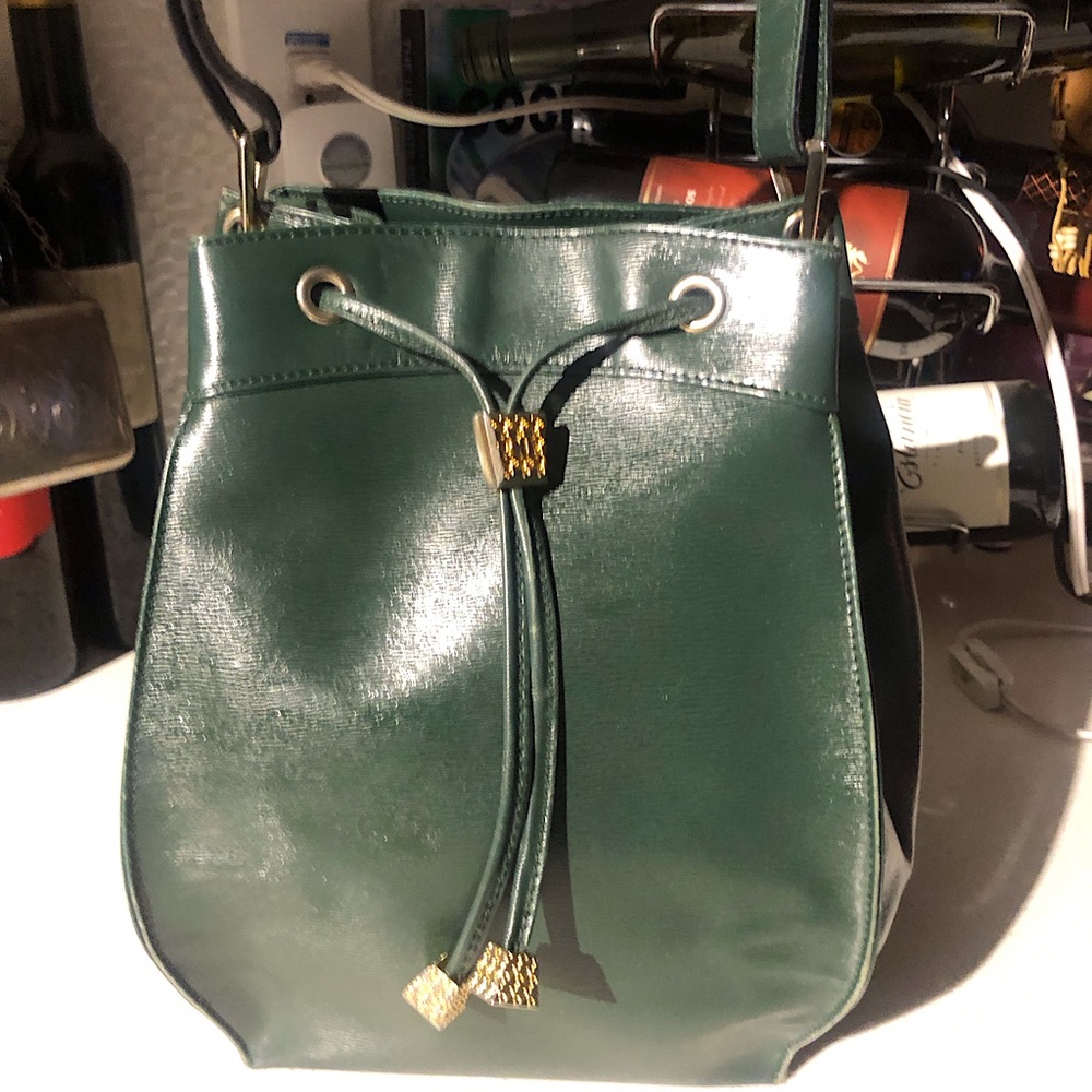 Rare Vintage Christian Dior CD Leather Logo Plate Shoulder Bucket Bag Green